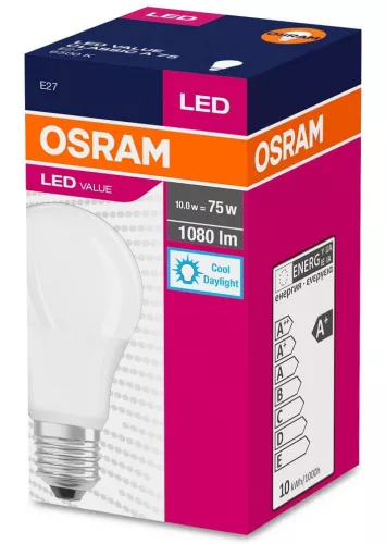 E27 A60 LED izzó 10W = 75W 1080lm 6500K Hideg 200° OSRAM