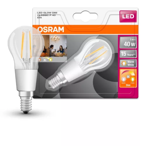 E14 P45 LED izzó 4.5W = 40W 470lm 2700K meleg 300° OSRAM Superstar izzószál szabályozható