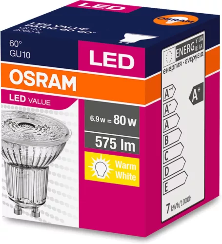 GU10 LED izzó 6.9W = 80W 575lm 3000K  60° OSRAM