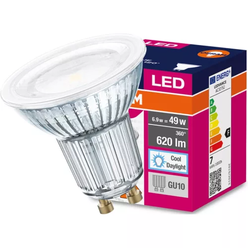 GU10 LED izzó 6.9W = 49W 620lm 6500K hideg 120° OSRAM érték