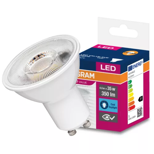 GU10 LED izzó 4,5W = 35W 350lm 6500K hideg 120° OSRAM érték