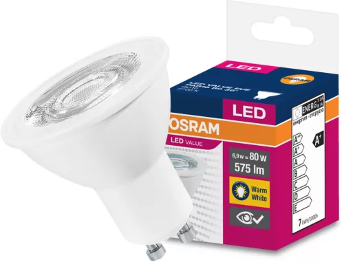 GU10 LED izzó 6.5W = 80W 575lm 2700K meleg 36° OSRAM érték