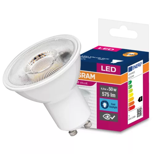 GU10 LED izzó 6.9W = 50W 575lm 6500K hideg 120° OSRAM érték