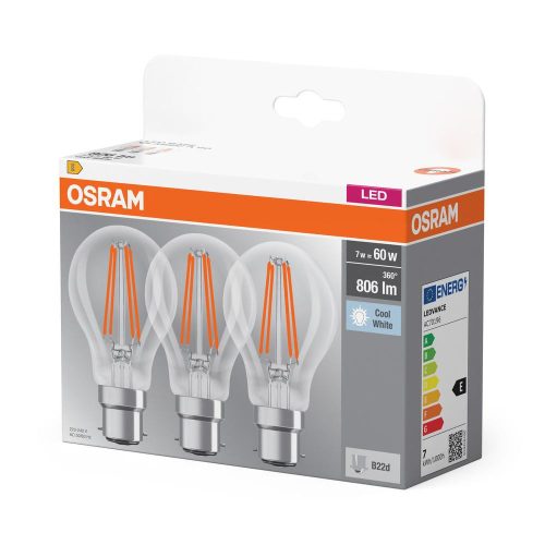 3x LED izzó A60 B22d 6.5W = 60W 806lm 4000K Semleges 300°-os foglalat Osram