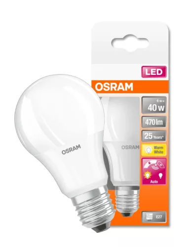 E27 A60 LED izzó 6W = 40W 470lm 2700K 240° OSRAM érzékelővel