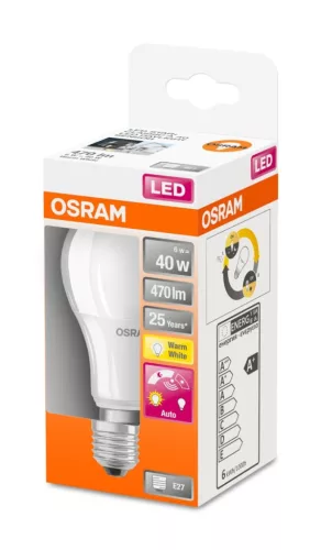 E27 A60 LED izzó 6W = 40W 470lm 2700K 240° OSRAM érzékelővel