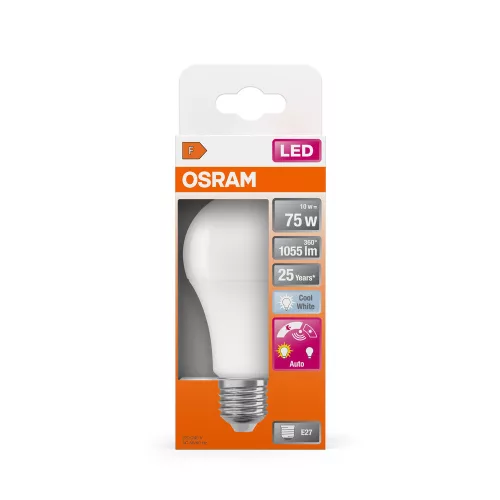 LED izzó A60 E27 10W = 75W 1055lm 4000K Semleges 200° alkonyszenzorral Classic Osram