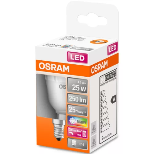 E14 P45 LED izzó 4,5W = 25W 250lm RGBW 200° OSRAM Star + TÁVIRÁNYÍTÓ