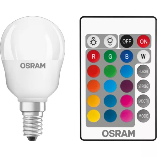 E14 P45 LED izzó 4,5W = 25W 250lm RGBW 200° OSRAM Star + TÁVIRÁNYÍTÓ