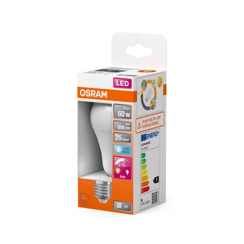 LED izzó A60 E27 8.8W = 60W 806lm 4000K Semleges 200° Mozgás- és alkonyérzékelővel CLASSIC Osram
