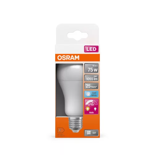 LED izzó A60 E27 10W = 75W 1055lm 4000K Semleges 200° Mozgás- és alkonyérzékelővel CLASSIC Osram