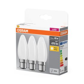   3x LED izzó B35 gyertya B22d 4W = 40W 470lm 2700K 300° Meleg fejelés Osram