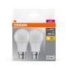 2x LED izzó A60 B22d 8W = 60W 806lm 2700K Meleg 150°-os foglalat Osram