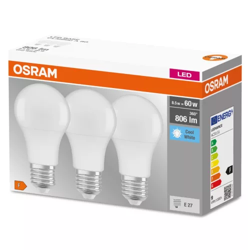 3PAK LED izzó E27 A60 8.5W = 60W 806lm 4000K Semleges 300° OSRAM