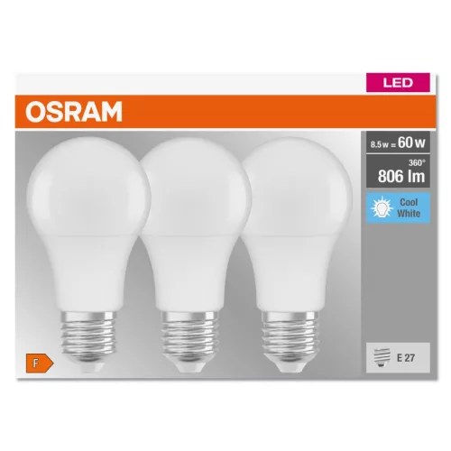 3PAK LED izzó E27 A60 8.5W = 60W 806lm 4000K Semleges 300° OSRAM