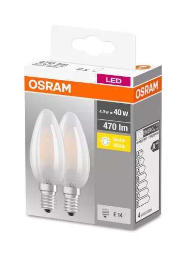 2x LED izzó B35 gyertya E14 4W = 40W 2700K 470lm Meleg 300°-os foglalat Osram