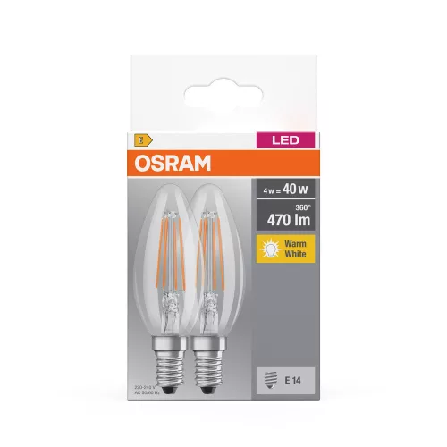 2x LED izzó B35 gyertya E14 4W = 40W 470lm 2700K Meleg 300°-os foglalat Osram