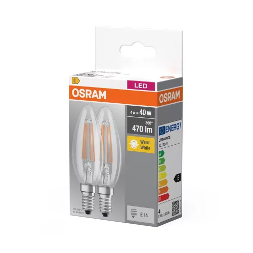2x LED izzó B35 gyertya E14 4W = 40W 470lm 2700K Meleg 300°-os foglalat Osram