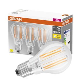   3db LED izzó E27 A60 CL 7.5W = 75W 1055lm 2700K  300° Izzószál OSRAM