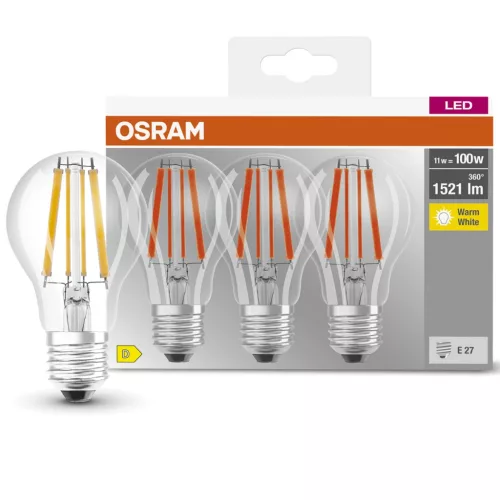 3db LED izzó E27 A60 CL 11W = 100W 1521lm 2700K  300° Izzószál OSRAM