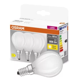   3db LED izzó Gömb E14 P45 5.5W = 60W 806lm 2700K  300° Izzószál OSRAM