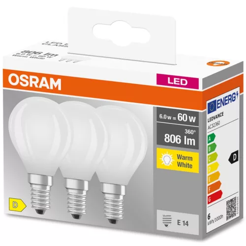 3db LED izzó Gömb E14 P45 5.5W = 60W 806lm 2700K  300° Izzószál OSRAM