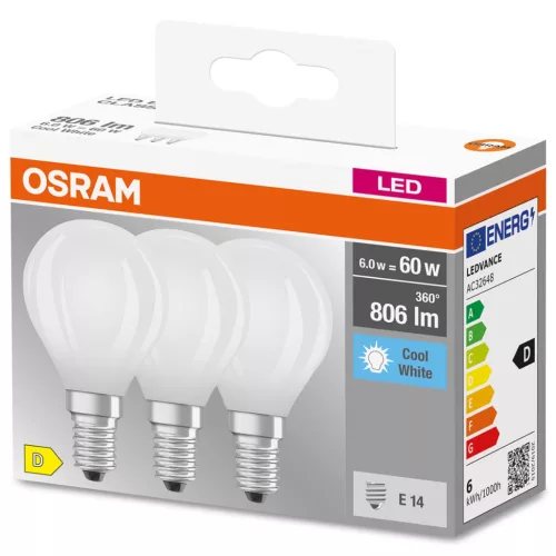 3db LED izzó Gömb E14 P45 5,5W = 60W 806lm 4000K semleges 300°-os izzószál OSRAM ALAP
