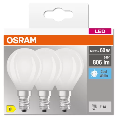 3db LED izzó Gömb E14 P45 5,5W = 60W 806lm 4000K semleges 300°-os izzószál OSRAM ALAP