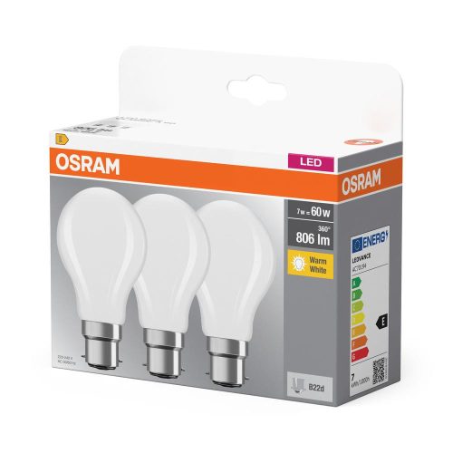 3x LED izzó A60 B22d 6.5W = 60W 806lm 2700K Meleg 300°-os foglalat Osram