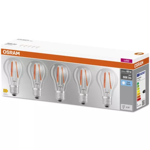 5PAK LED izzó E27 A60 6.5W = 60W 806lm 4000K Semleges 300° OSRAM