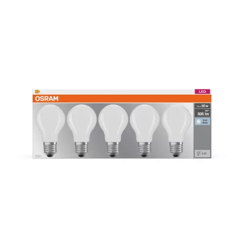 5x LED izzó A60 E27 6,5 W = 60 W 806 lm 4000 K semleges 300°-os foglalat Osram
