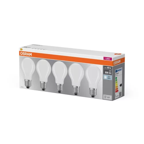 5x LED izzó A60 E27 6,5 W = 60 W 806 lm 4000 K semleges 300°-os foglalat Osram
