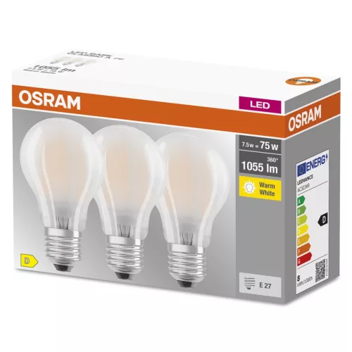 3db LED izzó E27 A60 7,5W = 75W 1055lm 2700K  300°-os izzószál OSRAM