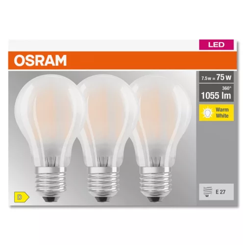 3db LED izzó E27 A60 7,5W = 75W 1055lm 2700K  300°-os izzószál OSRAM
