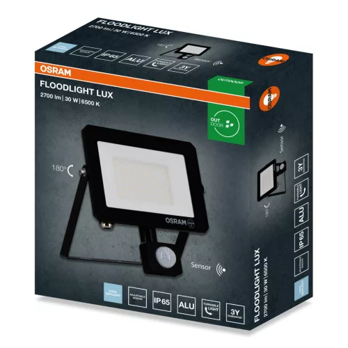LED Halogén Reflektor Kültéri Spotlámpa 30W 6500K 2700lm IP65 Mozgás- és Alkonyérzékelővel SENSOR FLOODLIGHT LUX OSRAM