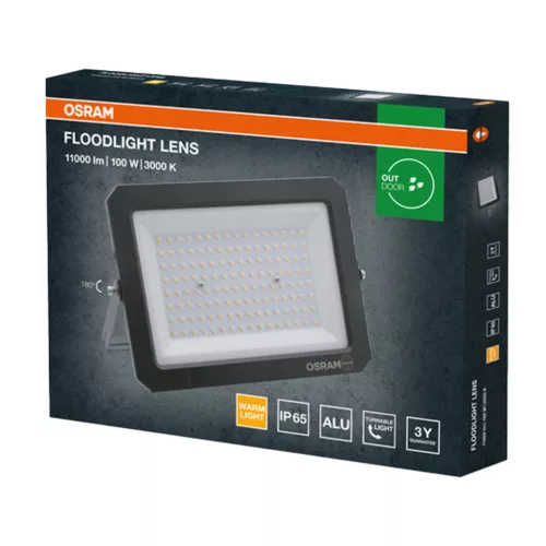 Kültéri LED reflektor 100W 10000lm 3000K meleg fehér IP65 szürke Lens Osram