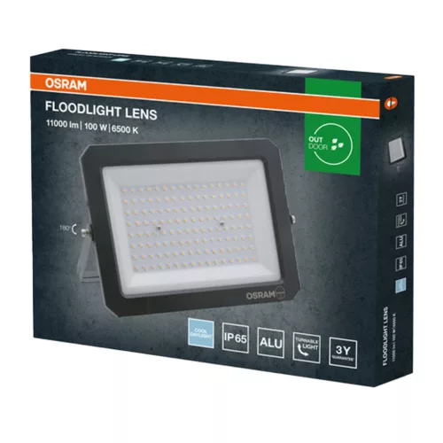 Kültéri LED reflektor 100W 11000lm 6500K hideg fehér IP65 szürke Lens Osram