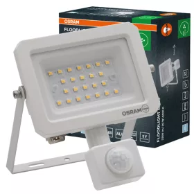   Kültéri LED reflektor mozgás- és alkonyérzékelővel 20W 2200lm 6500K hideg fehér IP65 fehér Lens Osram