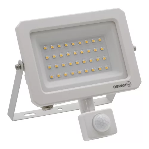 Kültéri LED reflektor mozgás- és alkonyérzékelővel 30W 3300lm 6500K hideg fehér IP65 fehér Lens Osram