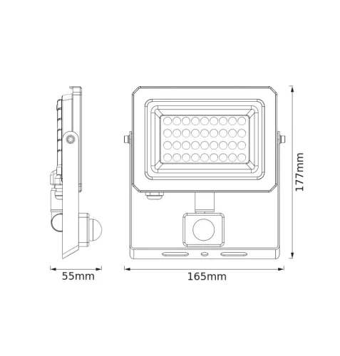 Kültéri LED reflektor mozgás- és alkonyérzékelővel 30W 3300lm 6500K hideg fehér IP65 szürke Lens Osram