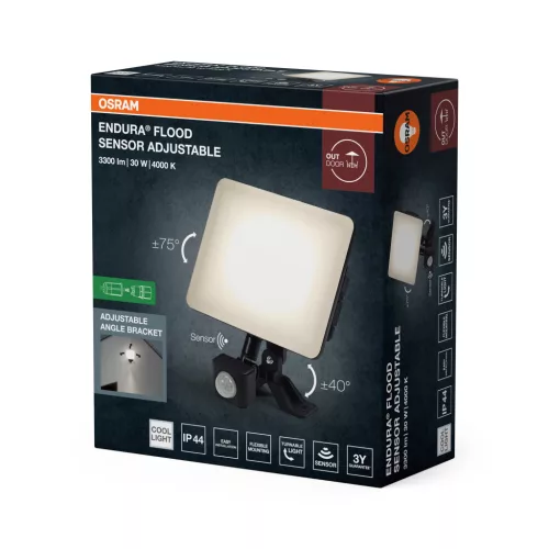 Kültéri LED reflektor mozgás- és alkonyérzékelővel 30W 2550lm 4000K semleges fehér IP44 fekete Endura Osram