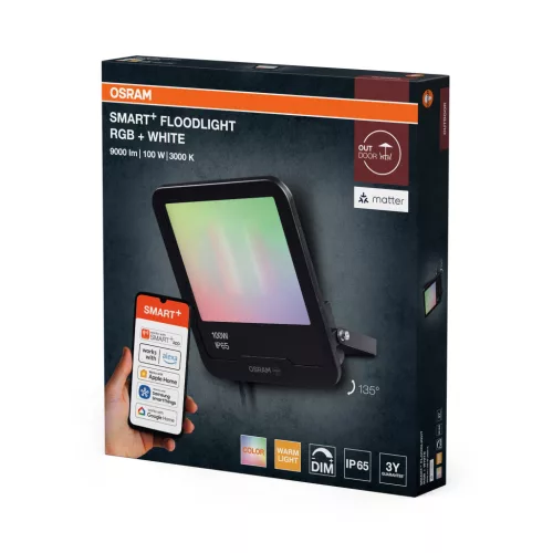 Kültéri LED reflektor 100W 8000lm 3000K RGB meleg fehér IP65 szürke SMART Matter WiFi Floodlights Osram
