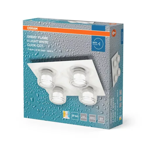 Mennyezeti lámpa, felületre szerelhető spotlámpa, 22W, 1400lm, 3000-4000K, semleges, 115° fehér, IP44, Orbis Flame, Osram