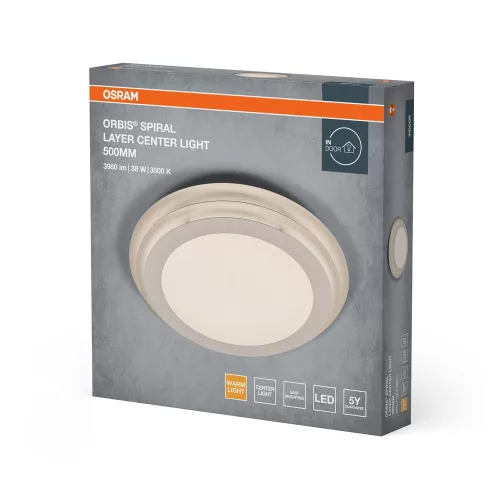 LED mennyezeti lámpa, felületre szerelhető, 38W, 2140lm, 3000K, meleg fehér, Orbis spirálrétegű, Osram