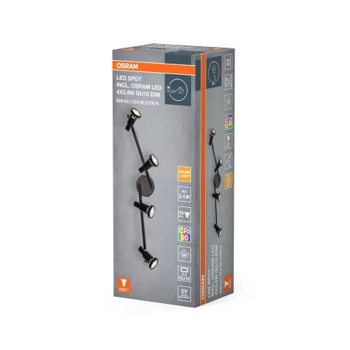 Mennyezeti lámpa spotlámpa GU10 13.6W 920lm 2700K Meleg 36° Fekete Szabályozható Spotlámpa Osram