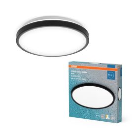   LED fürdőszobai mennyezeti lámpa, felületre szerelhető, 18W, 1150lm, 3000-4000K, semleges, 110°, fekete, fürdőszobai mennyezetre, CCT, IP44, Osram
