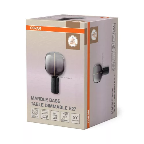 Asztali lámpa, dekoratív lámpatest, E27, fekete, szabályozható, dekor, márvány talpú asztali lámpa, Osram