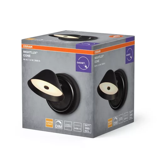 LED Éjszakai Fény Mágneses 1.8W 110lm 3000K Meleg 106° Újratölthető Fekete Szabályozható Nightlux Osram