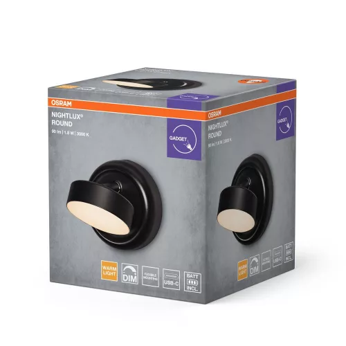 LED Éjszakai Fény Mágneses 1.8W 100lm 3000K Meleg 106° Újratölthető Fekete Szabályozható Nightlux Osram