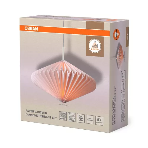 Dekoratív mennyezeti lámpa, E27, fehér, dekorpapír lámpás, Osram